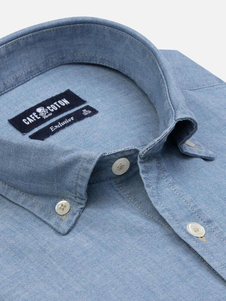 Chambray slim overhemd  - Button-down kraag