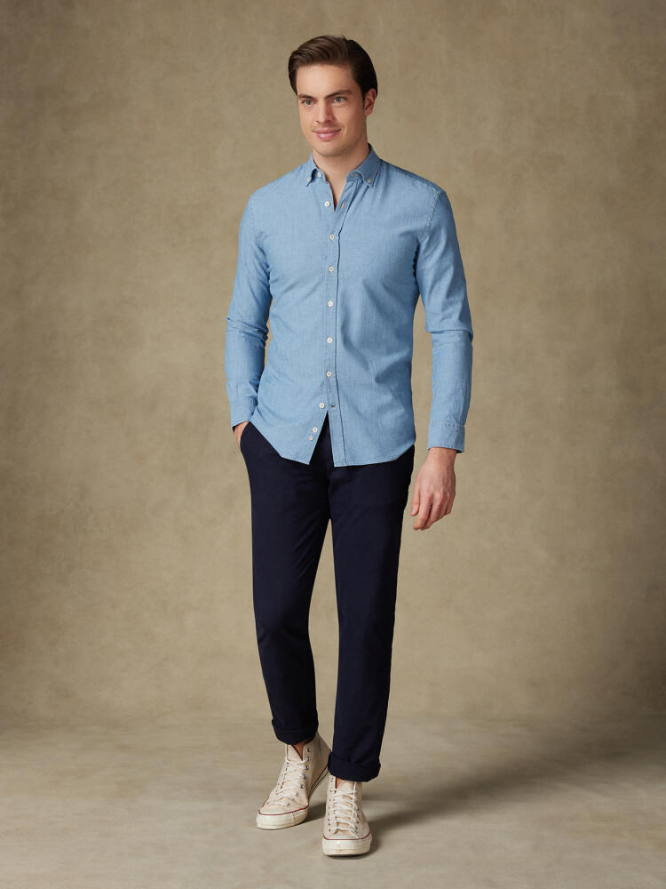 Chambray slim overhemd  - Button-down kraag