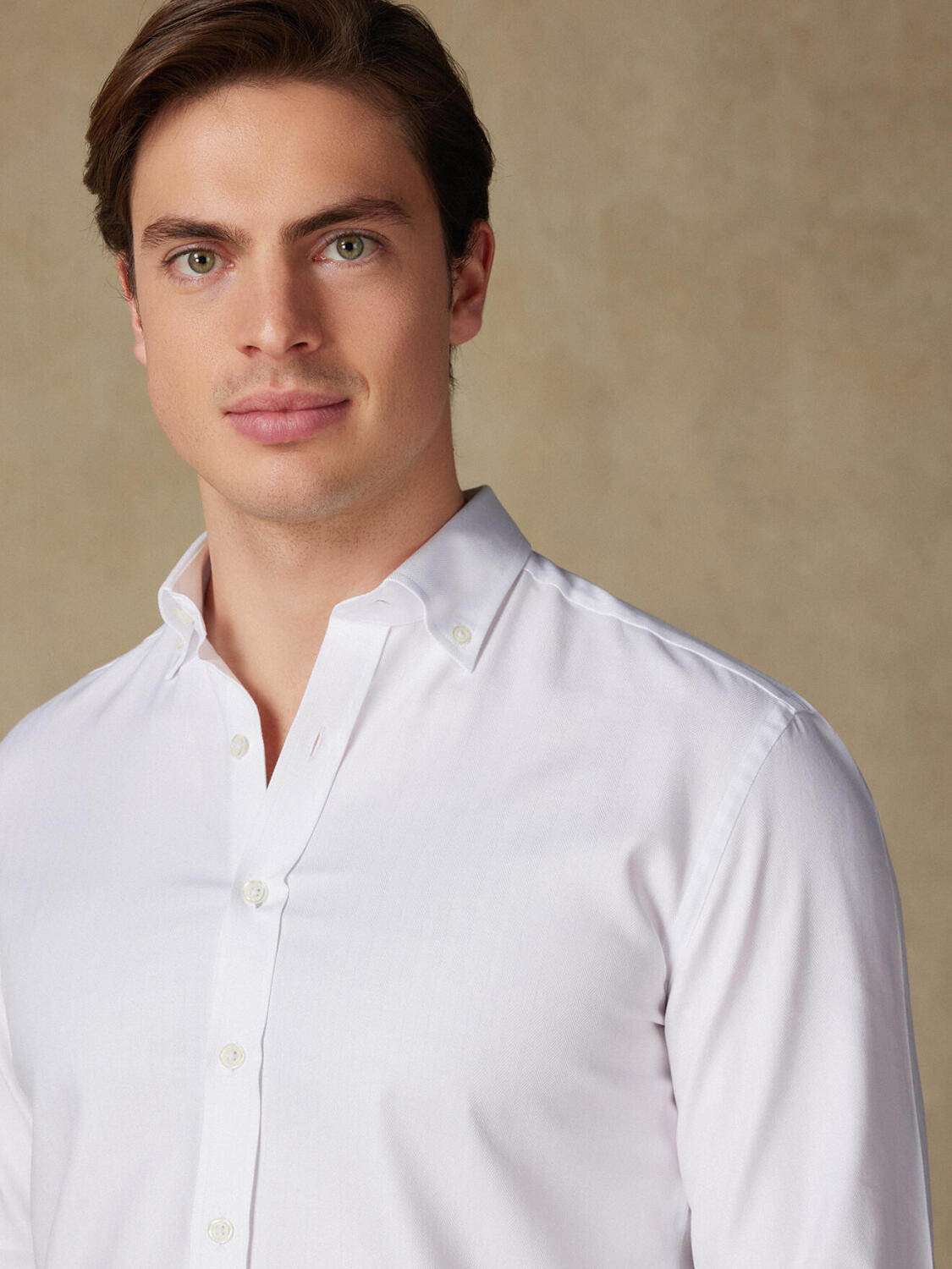 Chemise cintrée en chevron blanc - Col boutonné