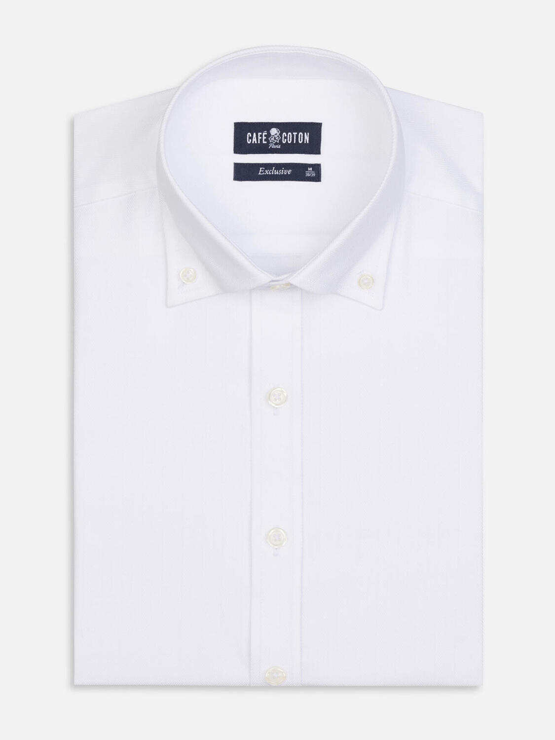 Chemise cintrée en chevron blanc - Col boutonné