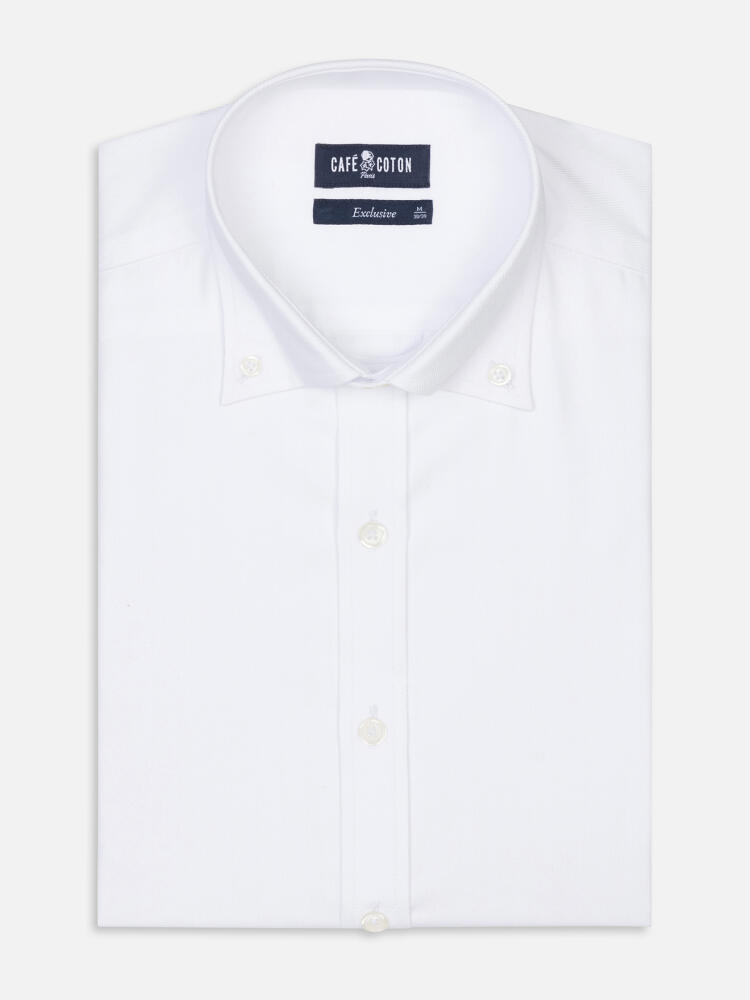 Camisa slim fit blanca de espiga - Con botonos