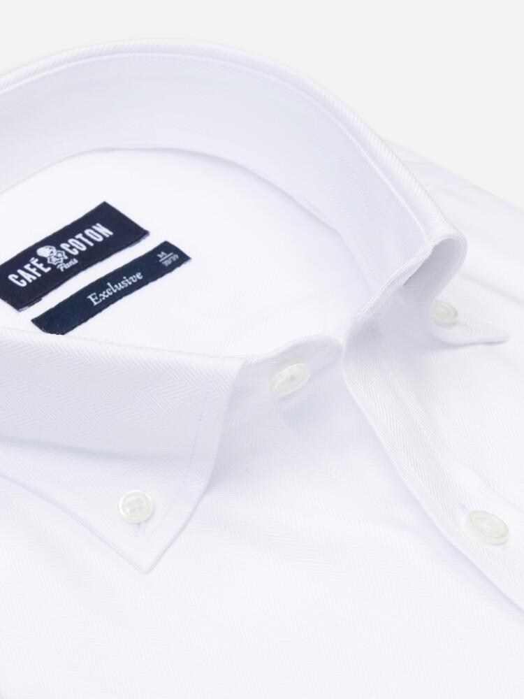 Button down collar Herringbone slim fit shirt - White