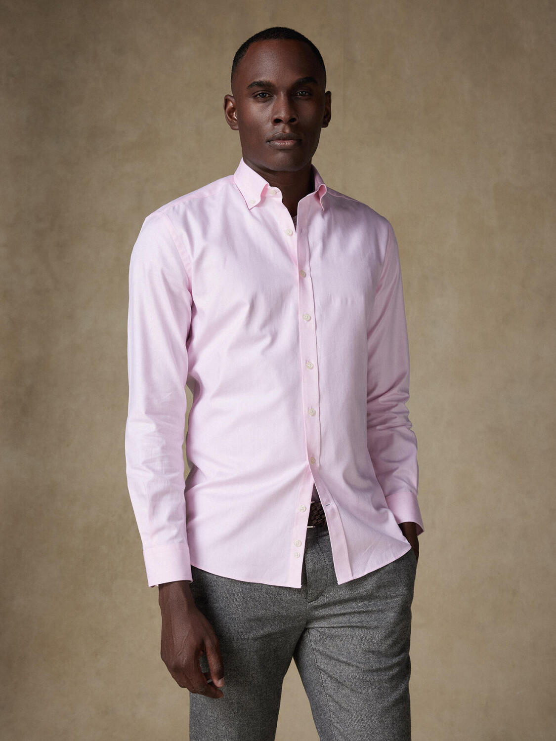 Roze visgraat overhemd - Button-down kraag