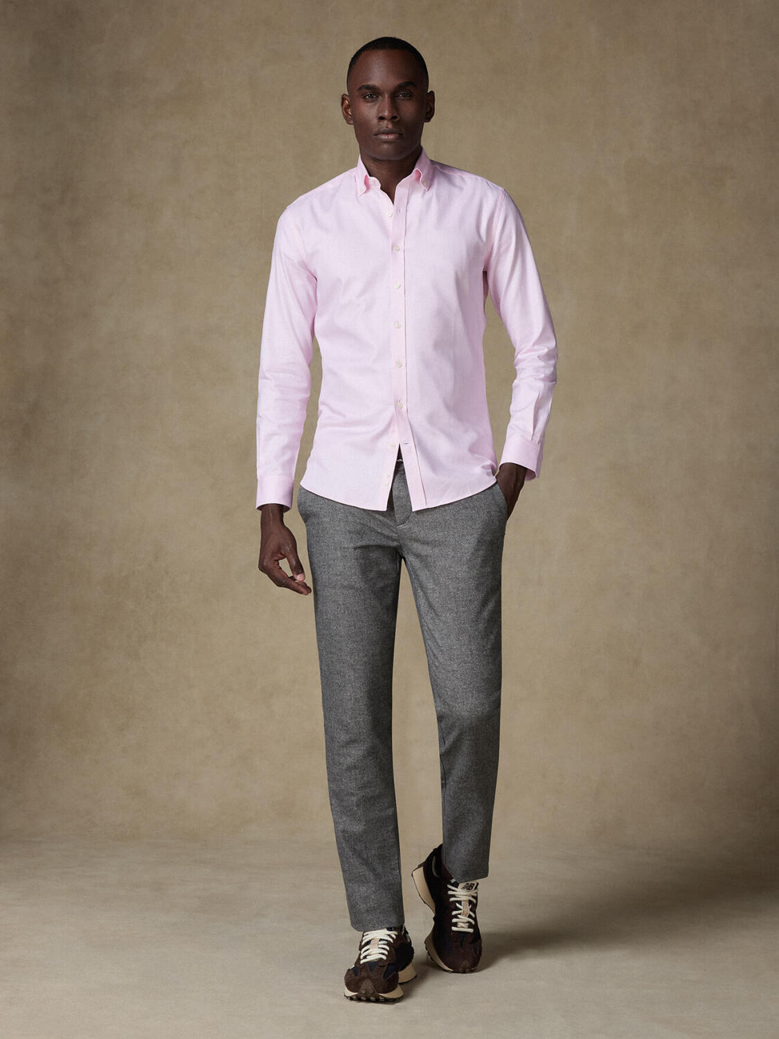 Roze visgraat overhemd - Button-down kraag