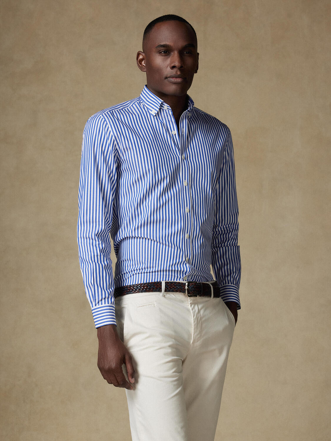 Chemise cintrée Chris à rayures marine - Col Boutonné