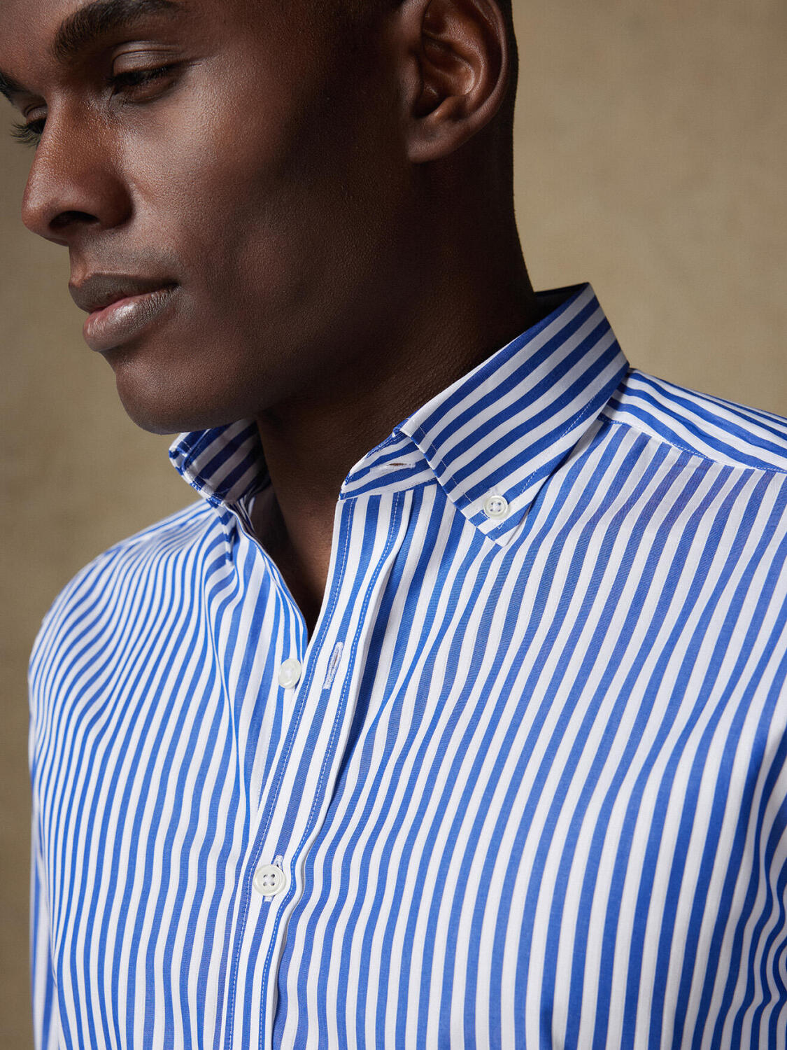 Chemise cintrée Chris à rayures marine - Col Boutonné