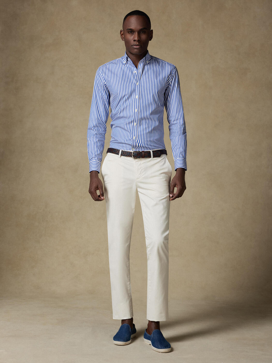 Chemise cintrée Chris à rayures marine - Col Boutonné