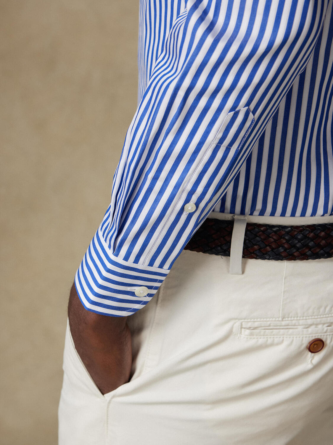 Chemise cintrée Chris à rayures marine - Col Boutonné