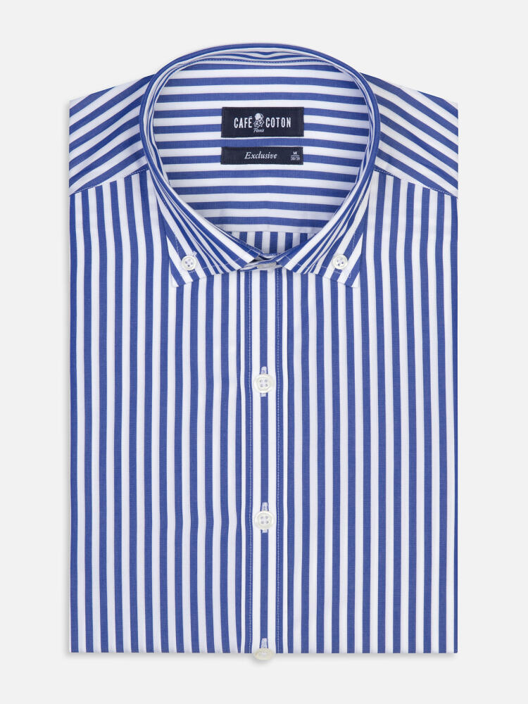Chris slim fit shirt with navy blue stripes   - Button down collar