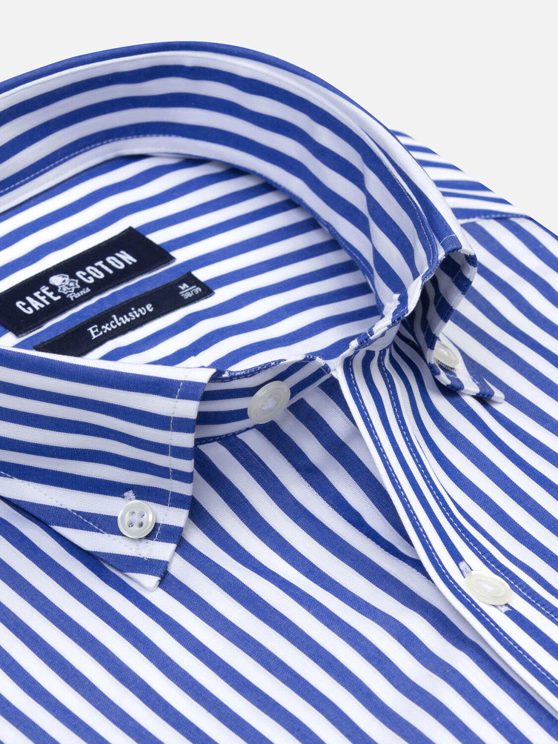 Chemise cintrée Chris à rayures marine - Col Boutonné