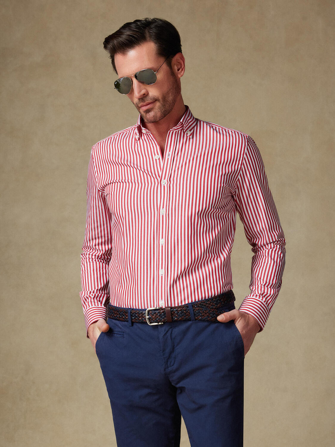 Camicia slim Chris a righe rosse - Colletto button-down