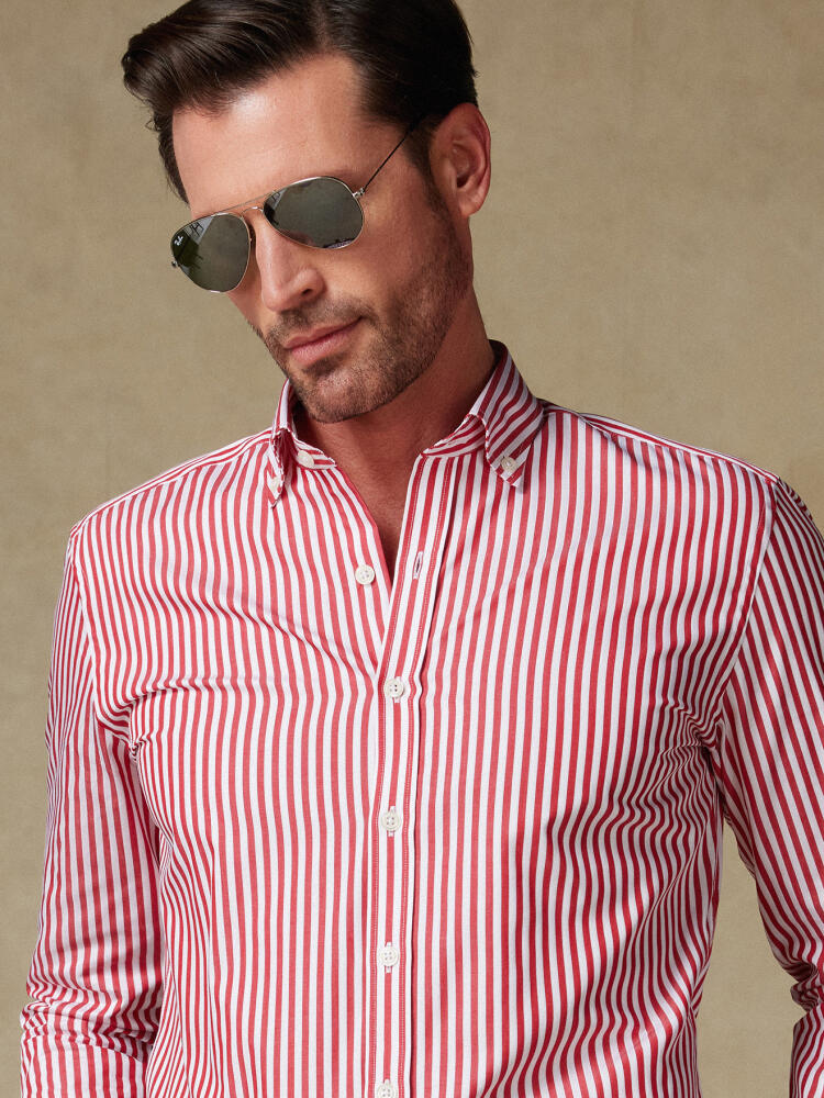 Chris slim fit shirt with red stripes   - Button down collar