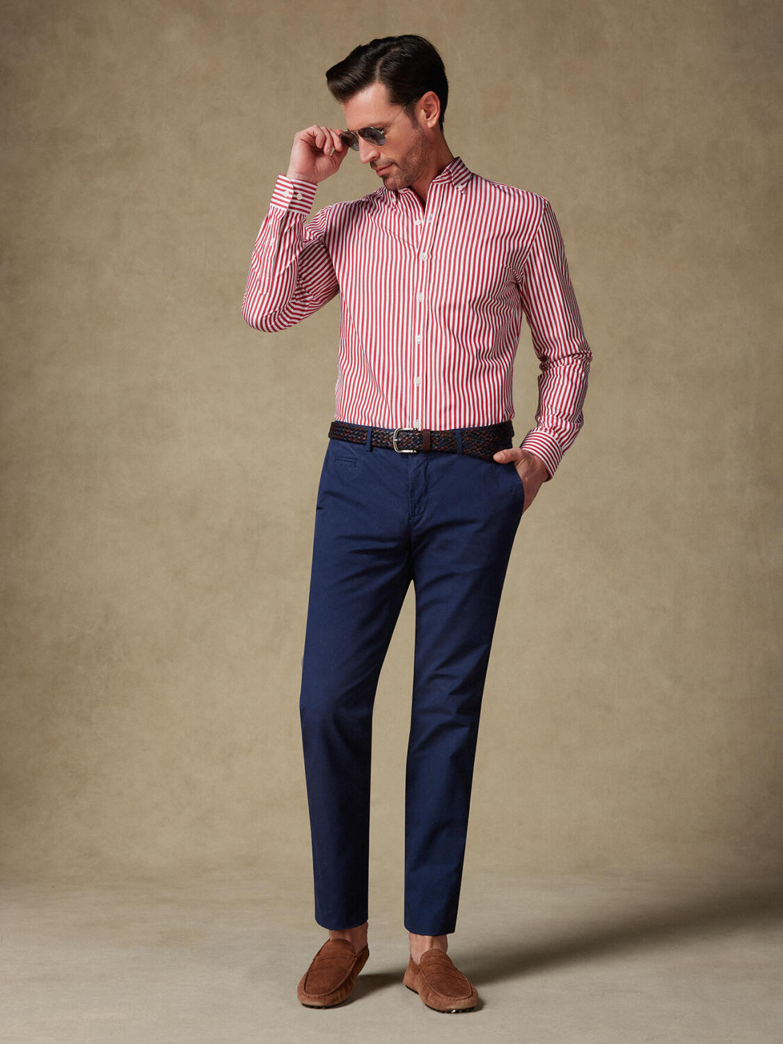 Camicia slim Chris a righe rosse - Colletto button-down