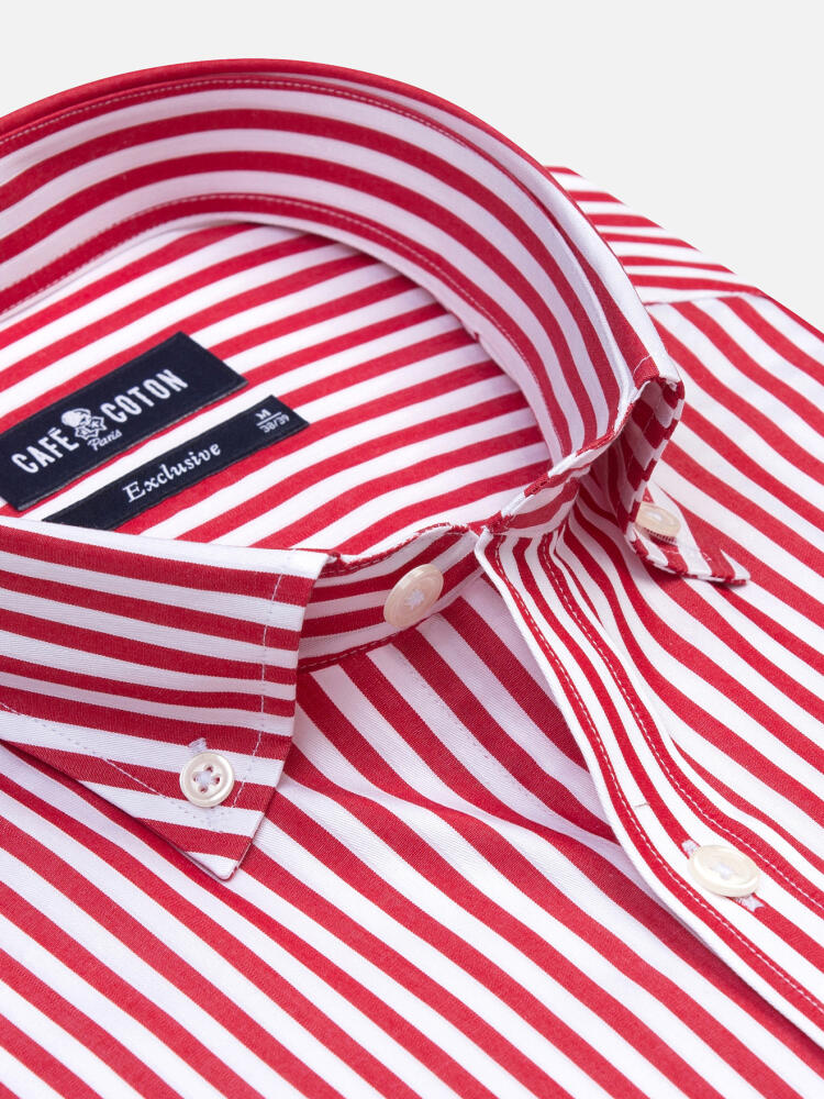 Chris slim fit shirt with red stripes   - Button down collar