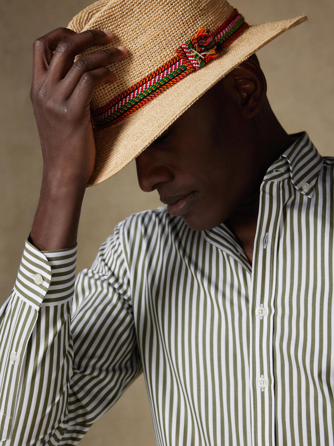 Overhemd slim Chris met strepen khaki - Button-down kraag