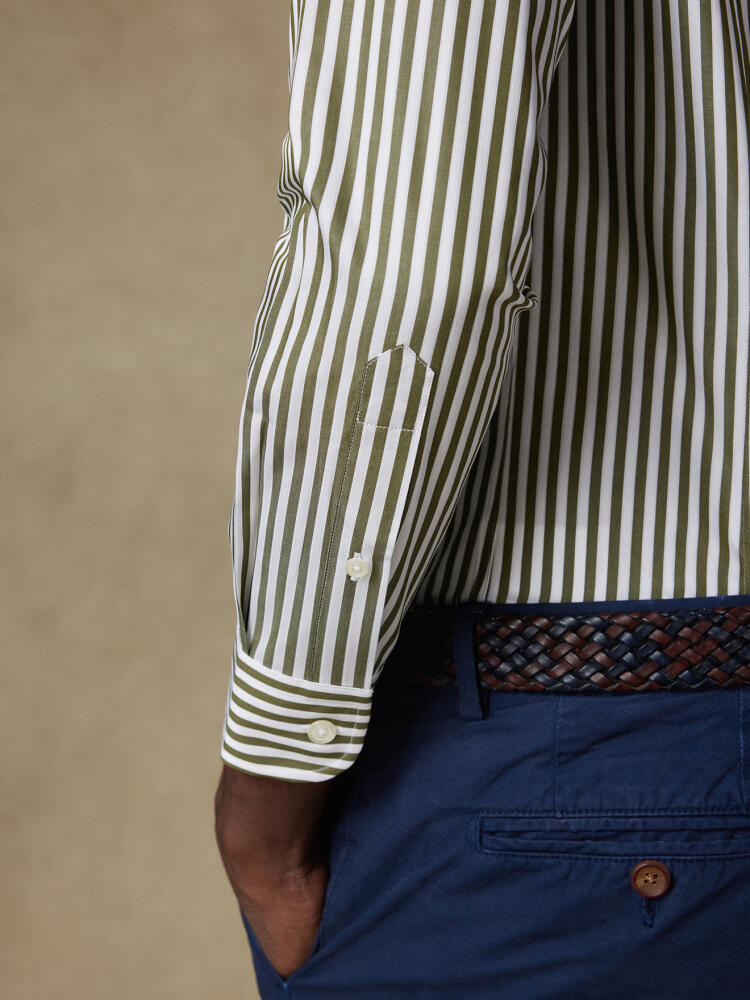 Chris slim fit shirt with khaki stripes   - Button down collar