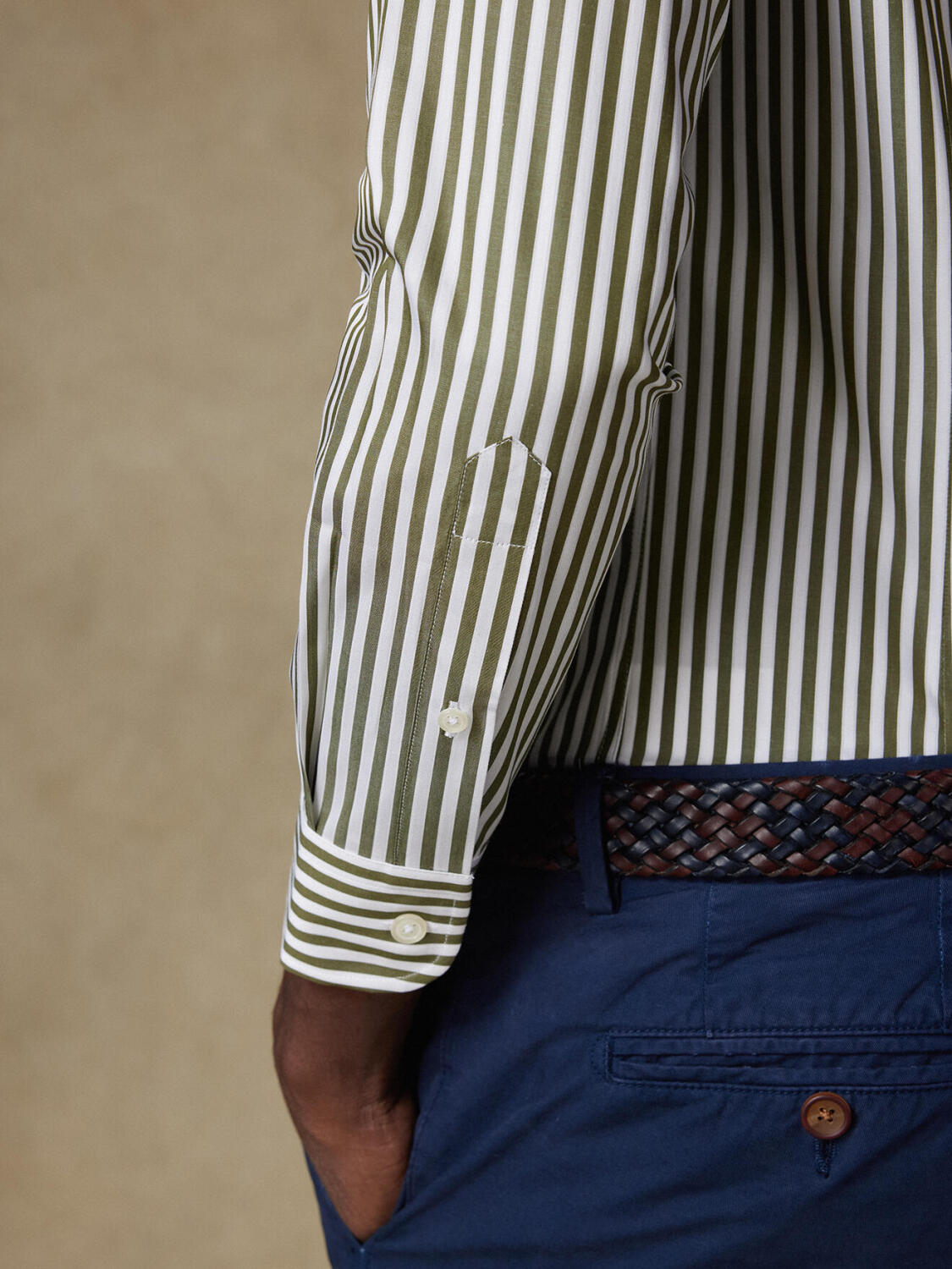 Overhemd slim Chris met strepen khaki - Button-down kraag