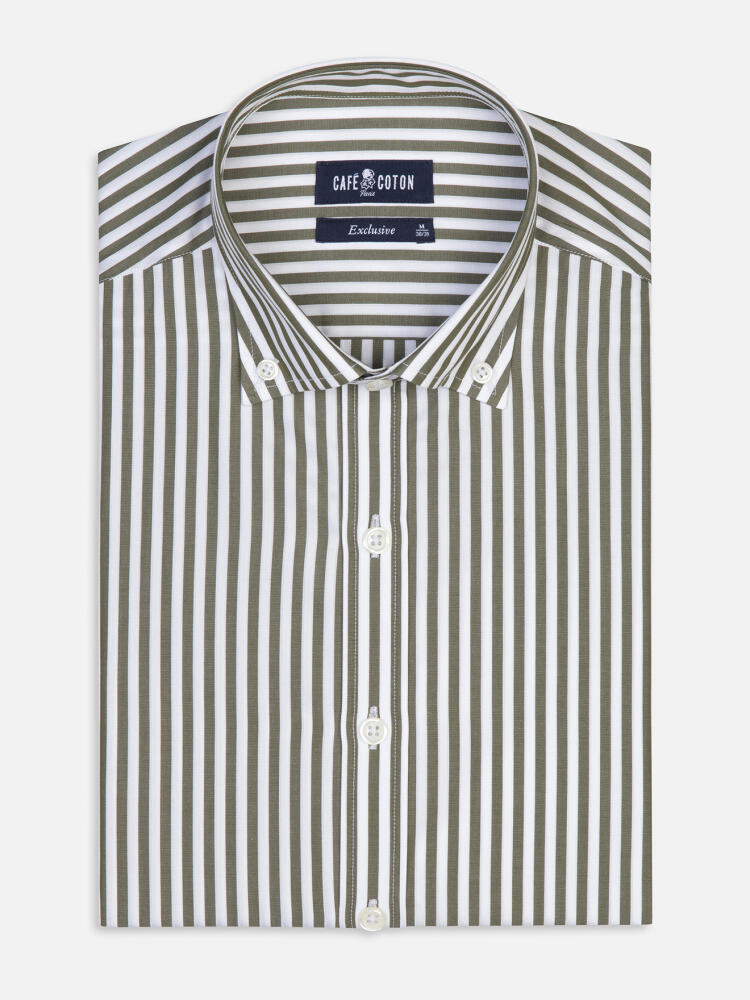 Chris slim fit shirt with khaki stripes   - Button down collar