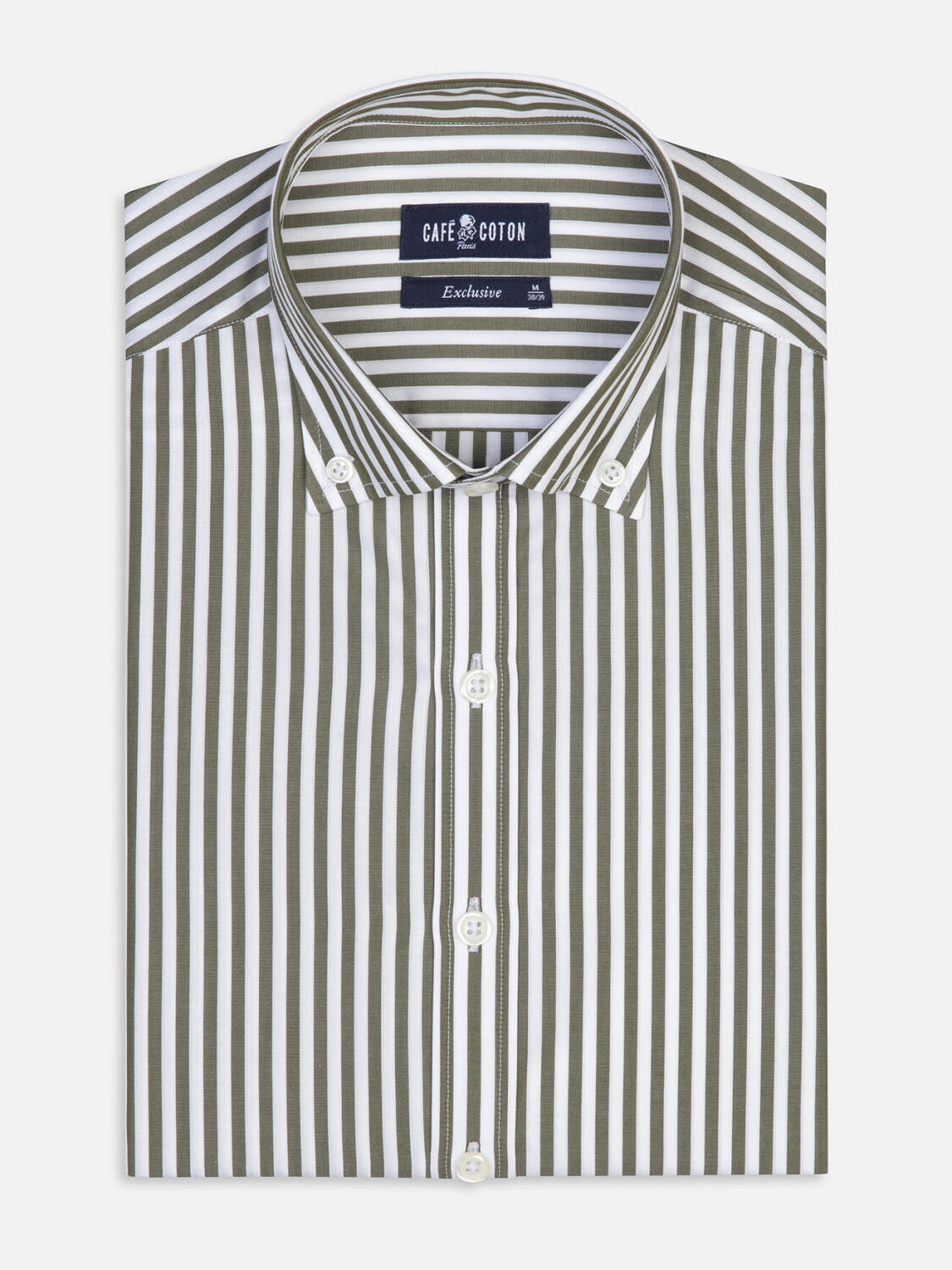 Overhemd slim Chris met strepen khaki - Button-down kraag