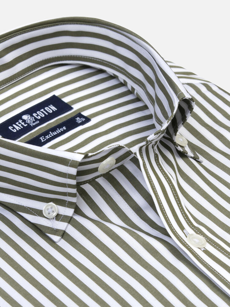 Chris slim fit shirt with khaki stripes   - Button down collar