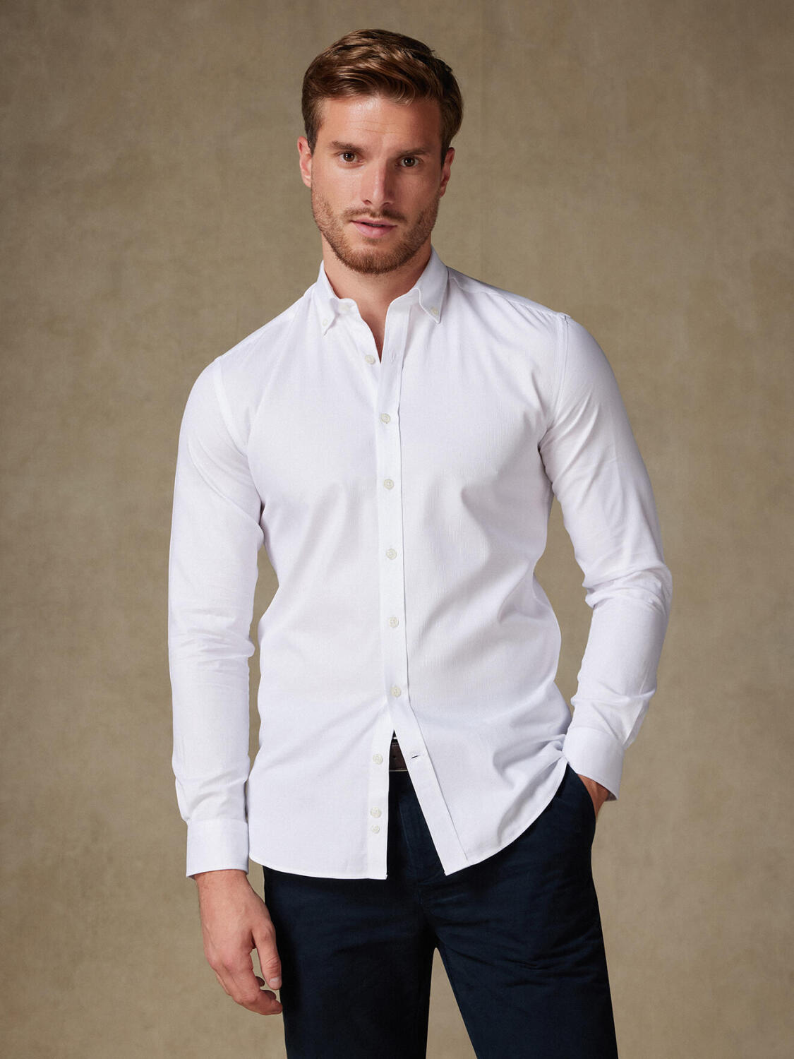 Camisa ajustada Piqu&eacute; blanco - Con botones