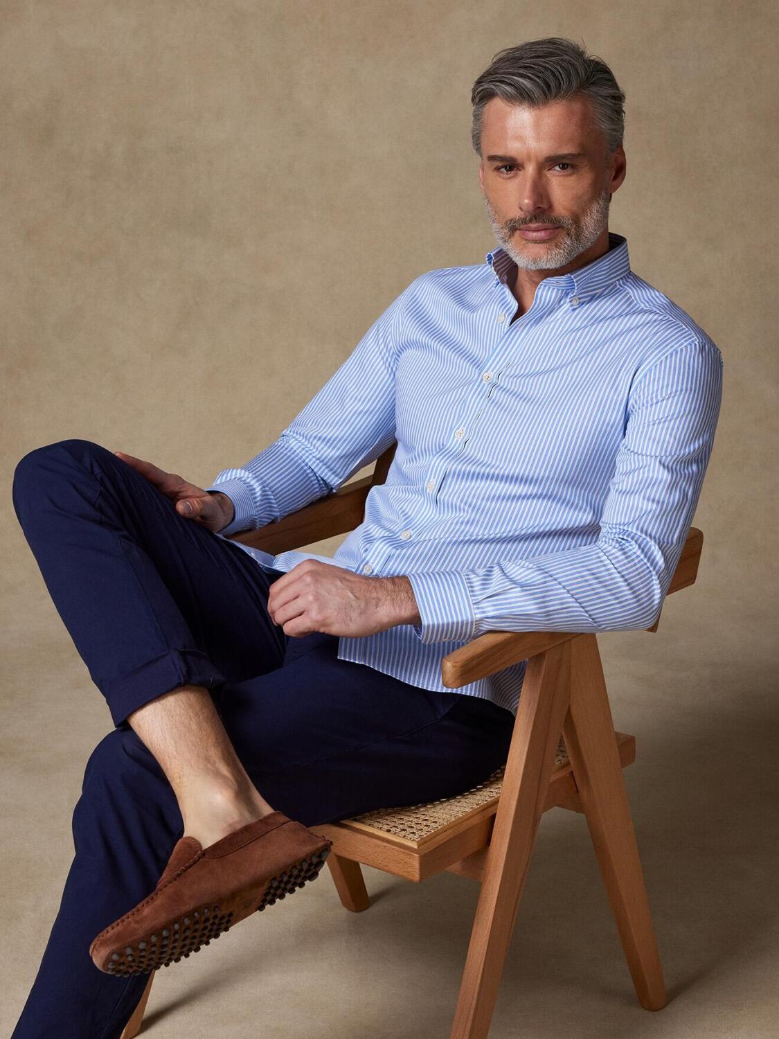 Clive Slim-fit overhemd met hemelstrepen - Button down kraag