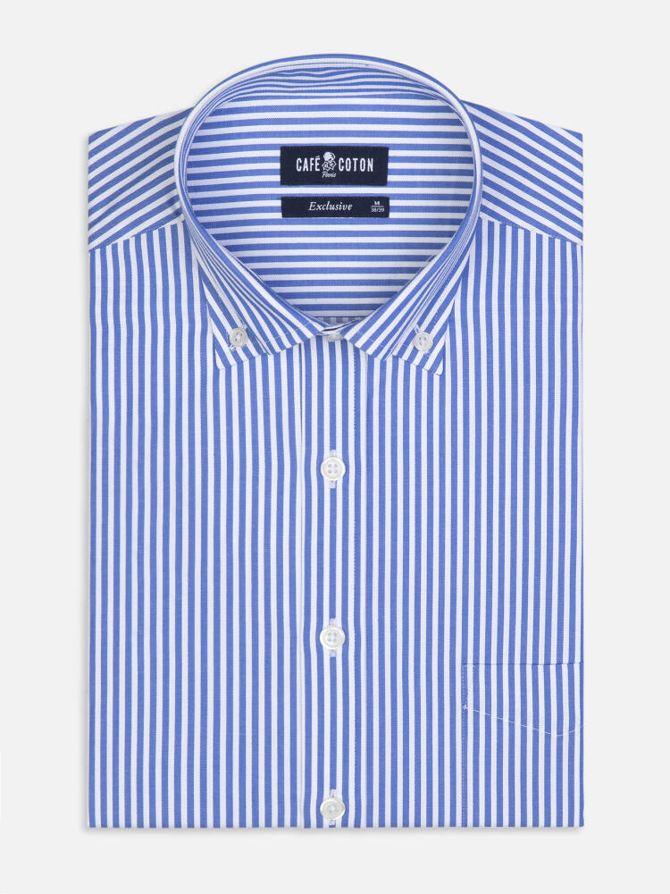 Camicia slim Clive a righe blu - Collo abbottonato