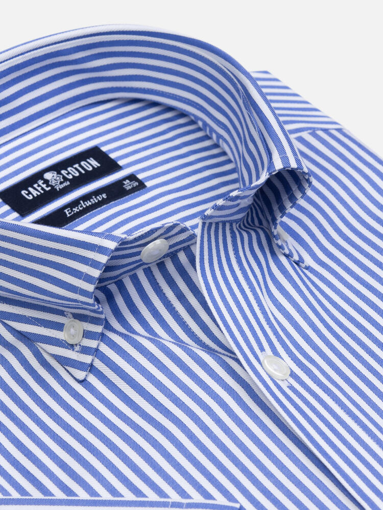 Camicia slim Clive a righe blu - Collo abbottonato