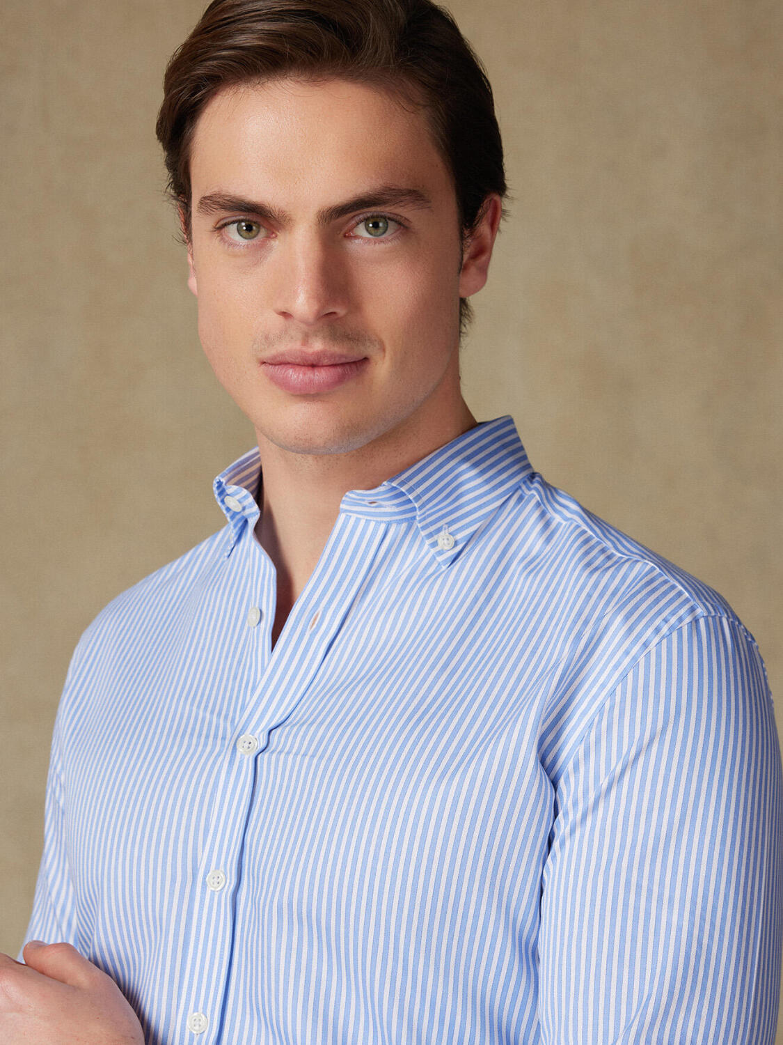 Chemise cintrée Colin à rayures ciel - Col Boutonné