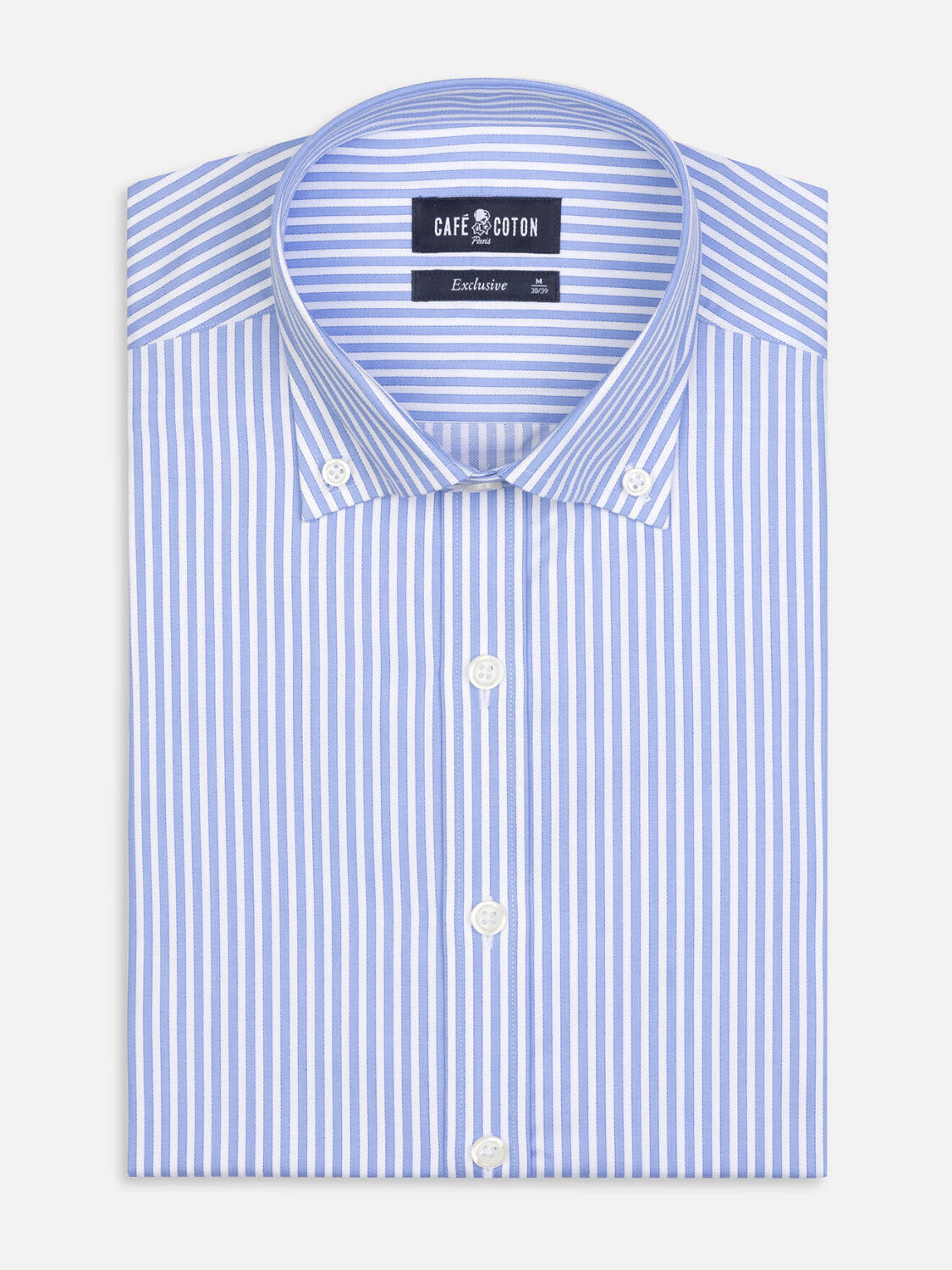 Chemise cintrée Colin à rayures ciel - Col Boutonné