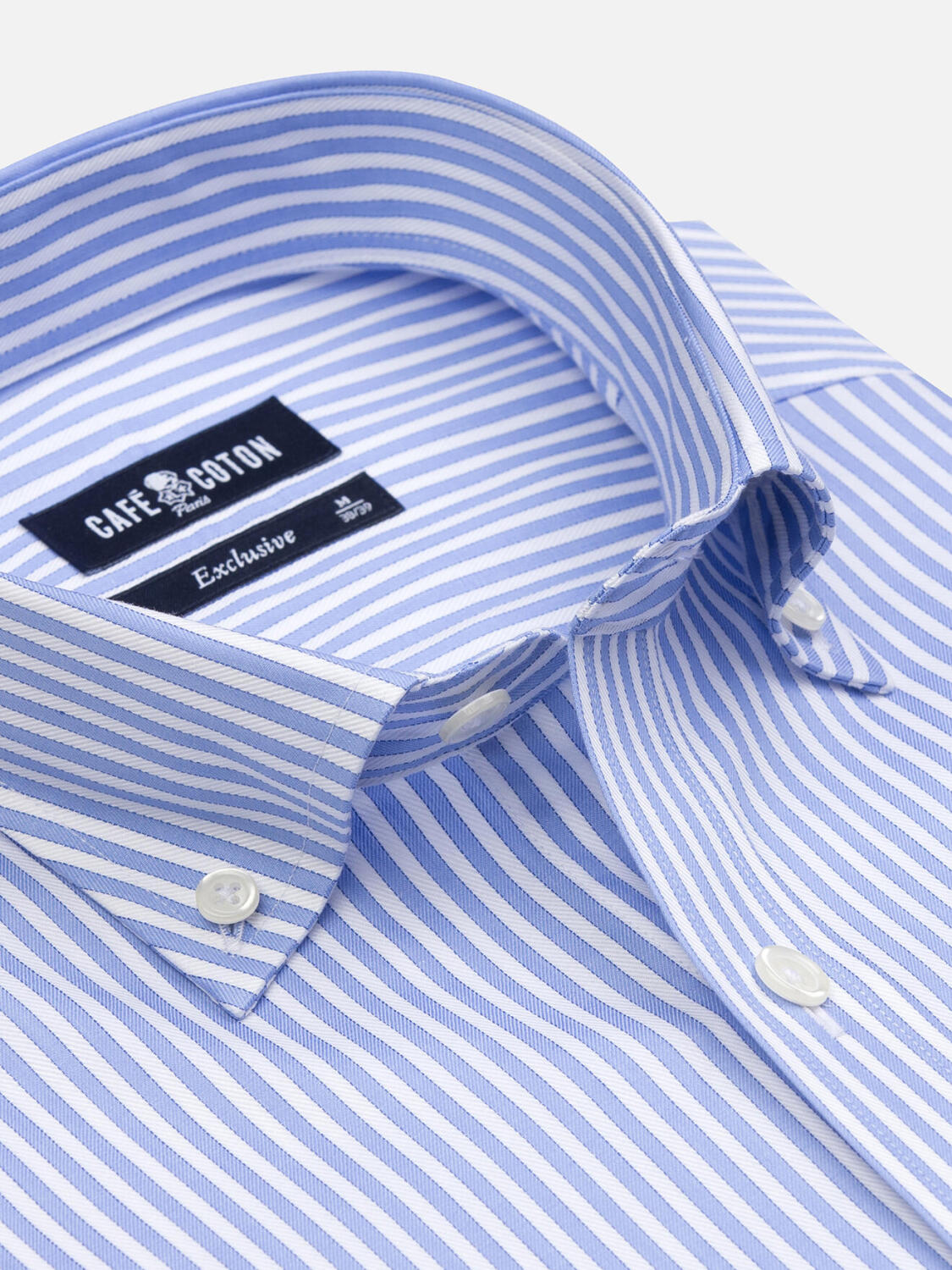 Chemise cintrée Colin à rayures ciel - Col Boutonné