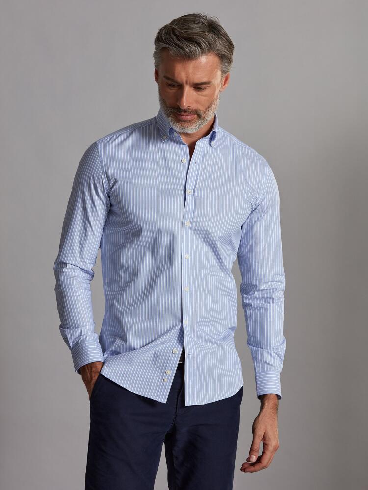 Colin sky blue striped slim fit shirt - Button-down collar