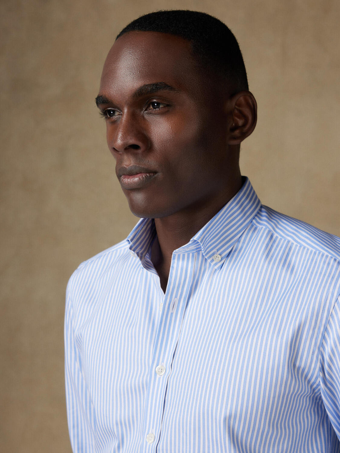 Chemise cintrée Colin à rayures ciel  - Col Boutonné
