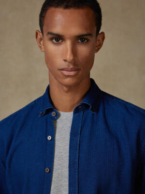 Cross indigo slim fit shirt - Button-down collar