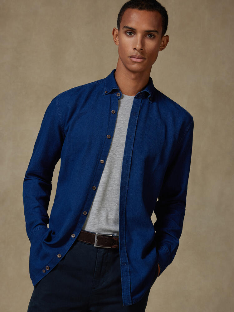 Camicia slim fit Cross in indigo - Cuello button-down