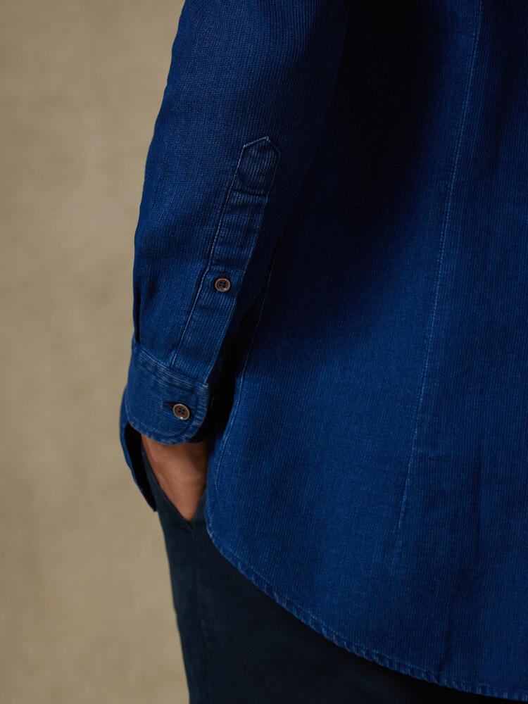 Camicia slim fit Cross in indigo - Cuello button-down