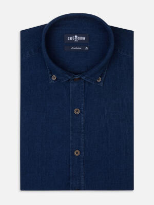Cross indigo slim fit shirt - Button-down collar
