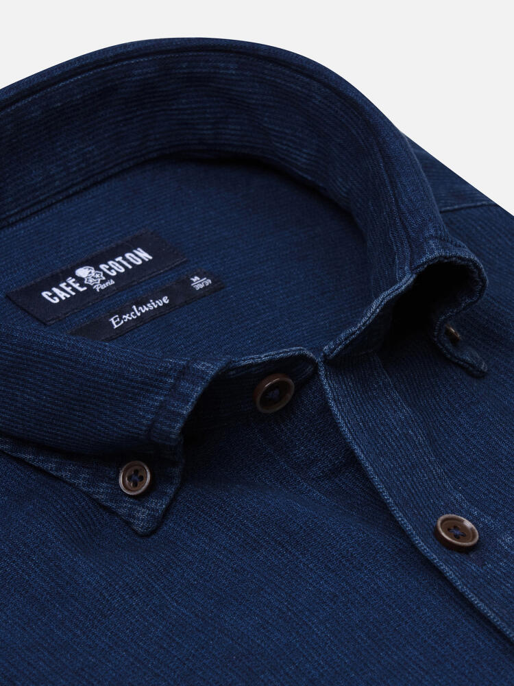 Camicia slim fit Cross in indigo - Cuello button-down