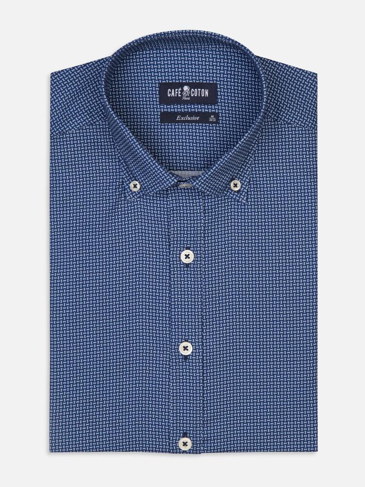 Chemise cintrée Dan marine à motifs imprimés - Col Boutonné