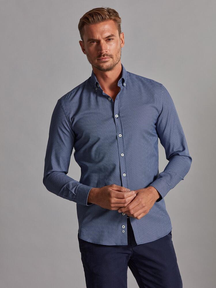 Chemise cintrée Dan marine à motifs imprimés - Col Boutonné
