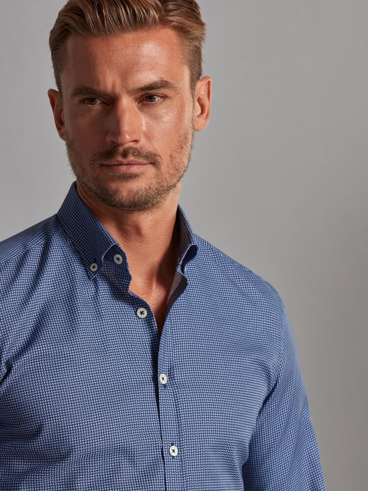 Chemise cintrée Dan marine à motifs imprimés - Col Boutonné
