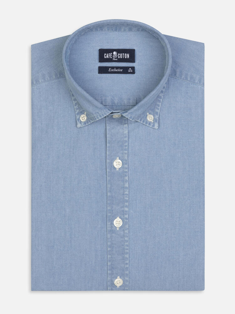 Chemise cintrée Dane en denim ciel - Col Boutonné