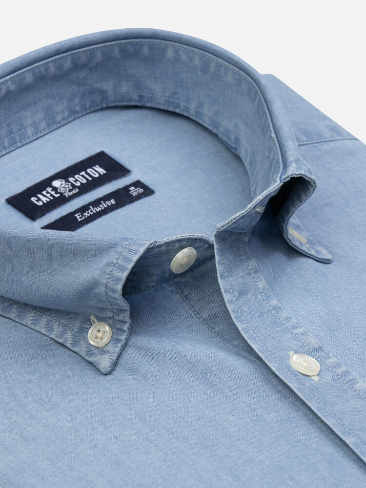 Chemise cintrée Dane en denim ciel - Col Boutonné