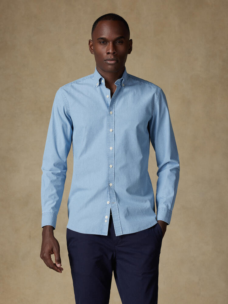 Chemise cintrée Dane en denim ciel - Col Boutonné