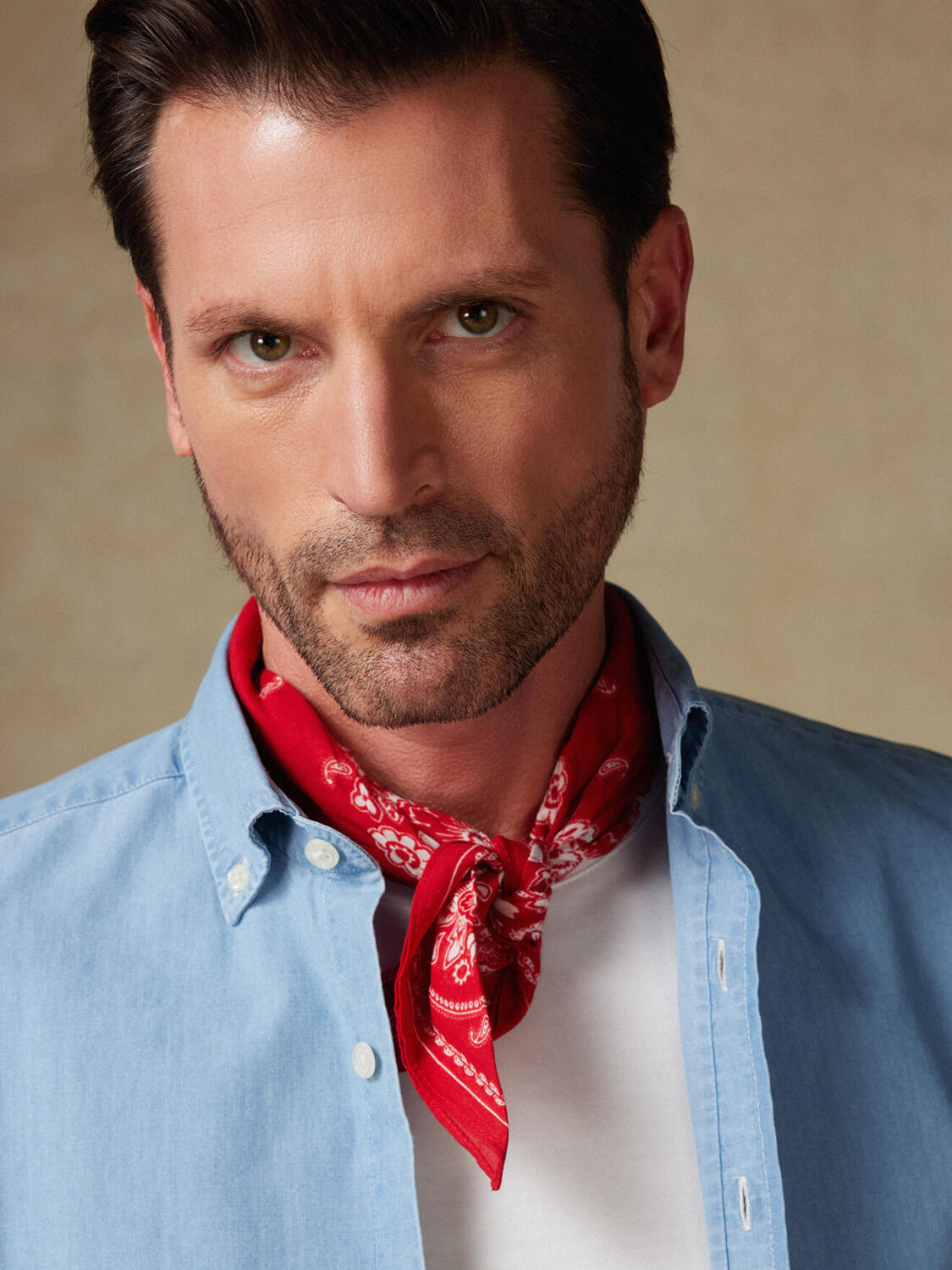 Overhemd slim fit Dane in denim lichtblauw - Button-down kraag