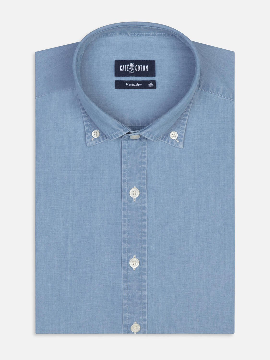 Overhemd slim fit Dane in denim lichtblauw - Button-down kraag