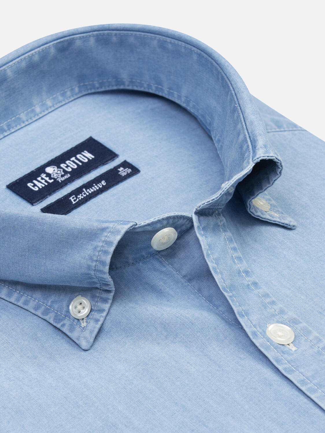 Overhemd slim fit Dane in denim lichtblauw - Button-down kraag