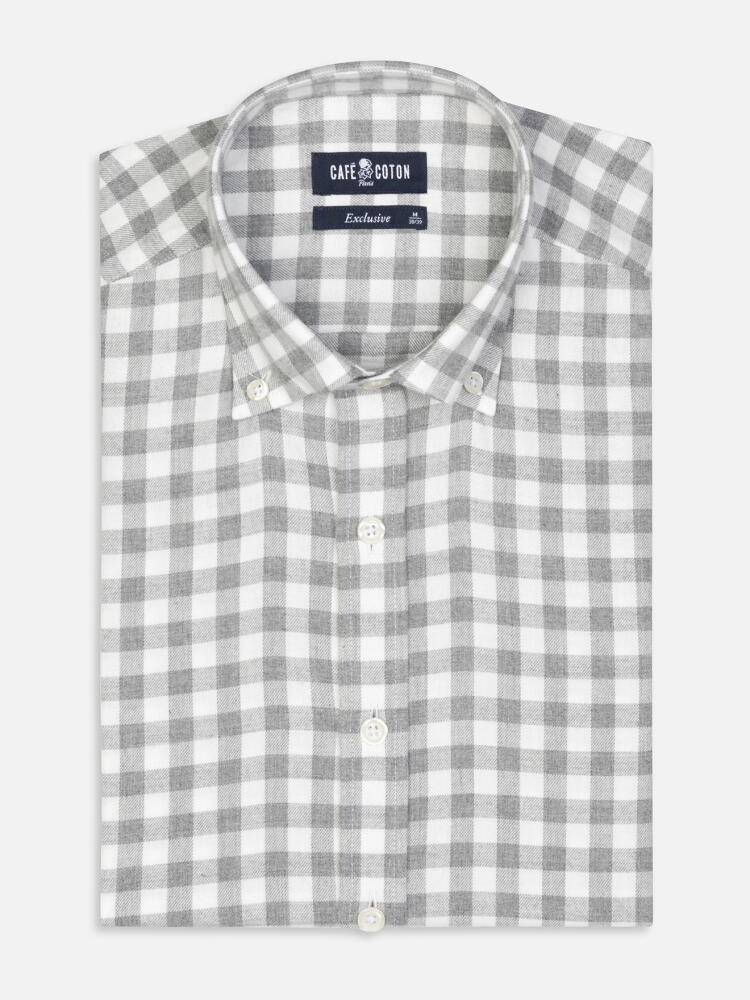 Danny grey check flannel slim fit shirt - Button down collar