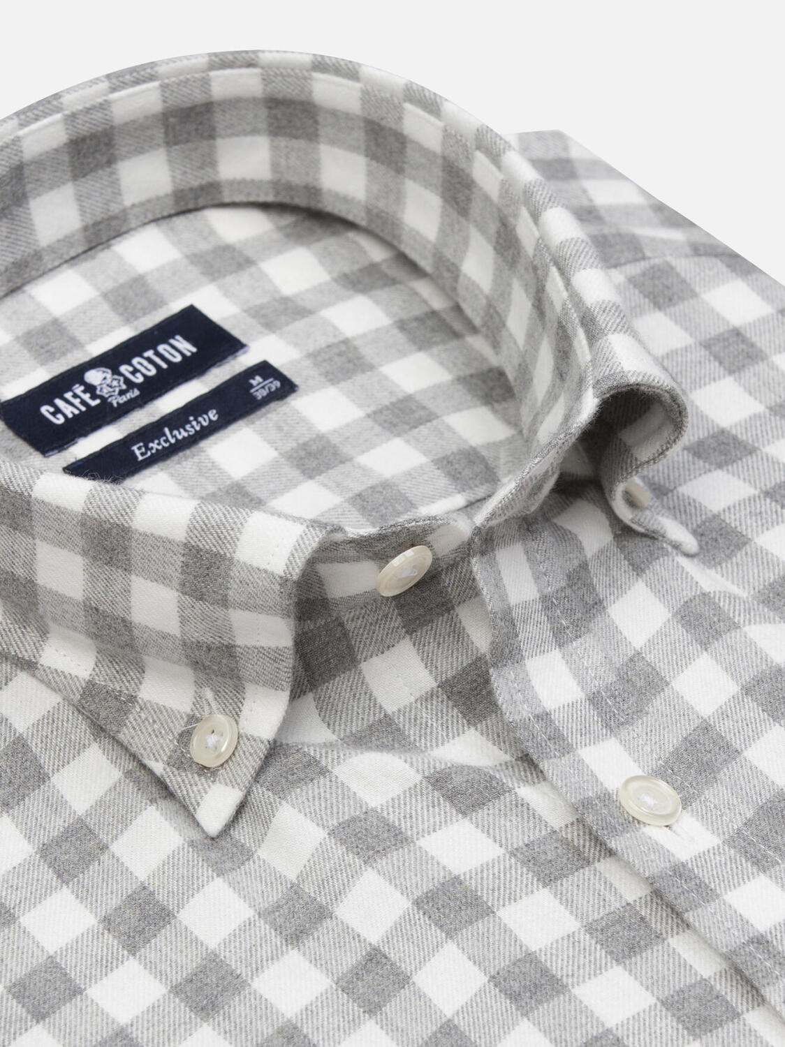 Danny Camicia slim fit in flanella a quadri grigi - Colletto abbottonato