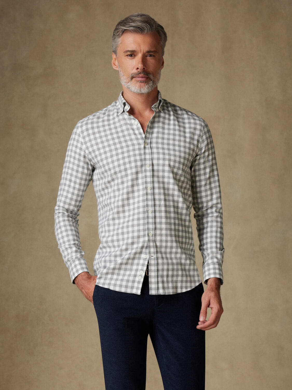 Danny Camicia slim fit in flanella a quadri grigi - Colletto abbottonato